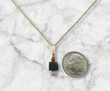 14 Karat Yellow Gold Filled Genuine 6mm Azabache Jet with Red Coral & Cubic Zirconia Pendant with 18" Cable Link Chain