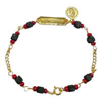 10 Karat Yellow Gold Genuine 4mm Azabache Jet Dios Me Bendiga with Guardian Angel Medal Plaque ID Curb Link 6" Bracelet