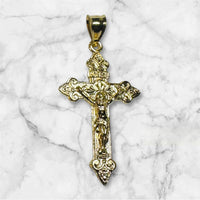 14K Yellow Gold-plated Sterling Silver 1.75" Ornate INRI Crucifix Pendant