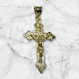 14K Yellow Gold-plated Sterling Silver 1.75" Ornate INRI Crucifix Pendant