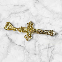 14K Yellow Gold-plated Sterling Silver 1.75" Ornate INRI Crucifix Pendant