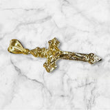 14K Yellow Gold-plated Sterling Silver 1.75" Ornate INRI Crucifix Pendant
