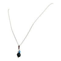 Sterling Silver Genuine 6mm Azabache Jet and Lucky Eye Charm with 18" Cable Link Chain