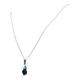 Sterling Silver Genuine 6mm Azabache Jet and Lucky Eye Charm with 18" Cable Link Chain