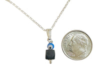 Sterling Silver Genuine 6mm Azabache Jet and Lucky Eye Charm with 18" Cable Link Chain