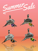 Sterling Silver and Genuine Gemstone  Sailfish Pendant (Amethyst-Citrine-Peridot-Smoky Quartz)