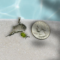 Sterling Silver and Genuine Gemstone  Sailfish Pendant (Amethyst-Citrine-Peridot-Smoky Quartz)