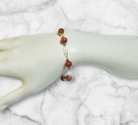 14 Karat Yellow Gold Filled 8mm Brown Goldstone "Venturina" 8in Plaque Bracelet