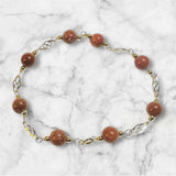 14 Karat Yellow Gold Filled 8mm Brown Goldstone "Venturina" 8in Plaque Bracelet