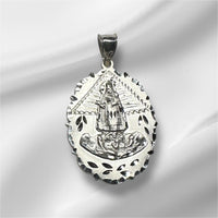 Sterling Silver Our Lady of Charity "Caridad del Cobre" Oval Scalloped 1.50" Medal