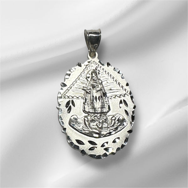 Sterling Silver Our Lady of Charity "Caridad del Cobre" Oval Scalloped 1.50" Medal