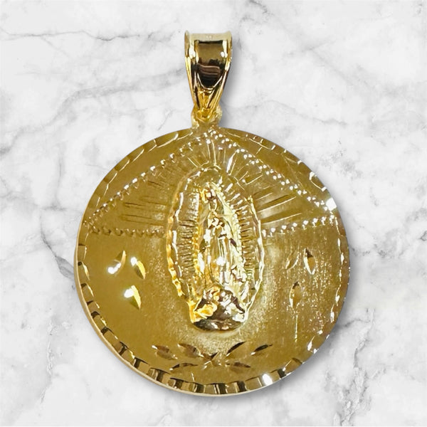 18 Karat Yellow Gold-plated Sterling Silver Our Lady of Guadalupe Round 32mm Medal Pendant