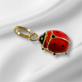 14 Karat Yellow Gold Red and Black Enameled Ladybug Charm