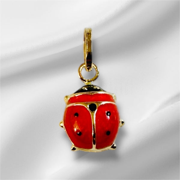 14 Karat Yellow Gold Red and Black Enameled Ladybug Charm