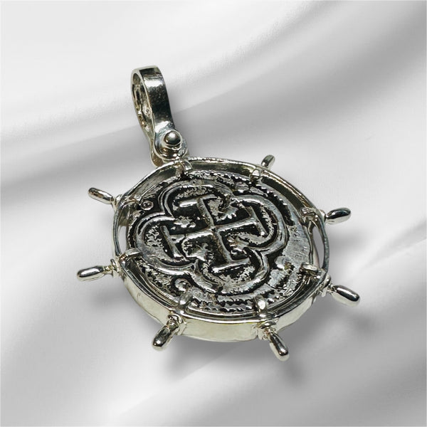 Sterling Silver Reproduction Atocha Coin Boat Wheel Pendant