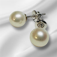14 Karat White Gold Round White High Luster Cultured Freshwater Pearl Screw-back Stud Earrings, 8mm
