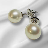 14 Karat White Gold Round White High Luster Cultured Freshwater Pearl Screw-back Stud Earrings, 8mm