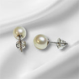 14 Karat White Gold Round White High Luster Cultured Freshwater Pearl Screw-back Stud Earrings, 8mm