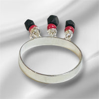 Sterling Silver 3mm Band Ring with Genuine Azabache Jet Stones