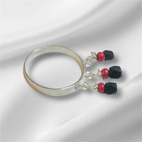 Sterling Silver 3mm Band Ring with Genuine Azabache Jet Stones