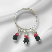 Sterling Silver 3mm Band Ring with Genuine Azabache Jet Stones