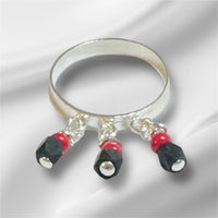 Sterling Silver 3mm Band Ring with Genuine Azabache Jet Stones