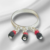 Sterling Silver 3mm Band Ring with Genuine Azabache Jet Stones