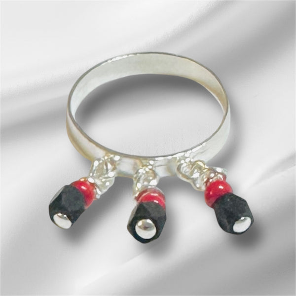 Sterling Silver 3mm Band Ring with Genuine Azabache Jet Stones