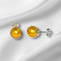 Sterling Silver Rhodium-plated Gold Color 8mm Murano Glass Stud Earrings