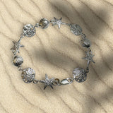 Sterling Silver Seashells, Starfish and Sand Dollar Charms Marine Life Bracelet