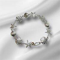Sterling Silver Seashells, Starfish and Sand Dollar Charms Marine Life Bracelet
