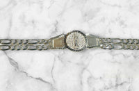 Sterling Silver 2 Strand 4.5mm Figaro Guadalupe Medal 7" ID Bracelet