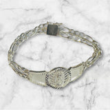 Sterling Silver 2 Strand 4.5mm Figaro Guadalupe Medal 7" ID Bracelet
