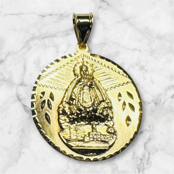 18 Karat Yellow Gold-plated Sterling Silver Our Lady of Regla "Virgen de Regla" Round 32mm Medal Pendant