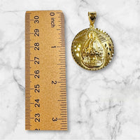 18 Karat Yellow Gold-plated Sterling Silver Our Lady of Regla "Virgen de Regla" Round 32mm Medal Pendant