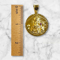 18 Karat Yellow Gold-plated Sterling Silver Saint Barbara "Santa Barbara" with Genuine Ruby 32mm Medal