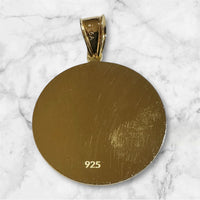 18 Karat Yellow Gold-plated Sterling Silver Saint Barbara "Santa Barbara" with Genuine Ruby 32mm Medal