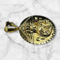 18 Karat Yellow Gold-plated Sterling Silver Saint Barbara "Santa Barbara" with Genuine Ruby 32mm Medal
