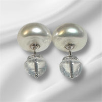 14 Karat White Gold Genuine 8mm White Button Freshwater Cultured Pearl Stud Post Earrings