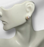 14 Karat White Gold Genuine 8mm White Button Freshwater Cultured Pearl Stud Post Earrings