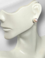 14 Karat White Gold Genuine 8mm White Button Freshwater Cultured Pearl Stud Post Earrings