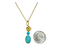 Sterling Silver Gold-plated Reconstituted Magnesite & Turquoise Flower Pendant with 18" Chain