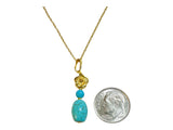 Sterling Silver Gold-plated Reconstituted Magnesite & Turquoise Flower Pendant with 18" Chain