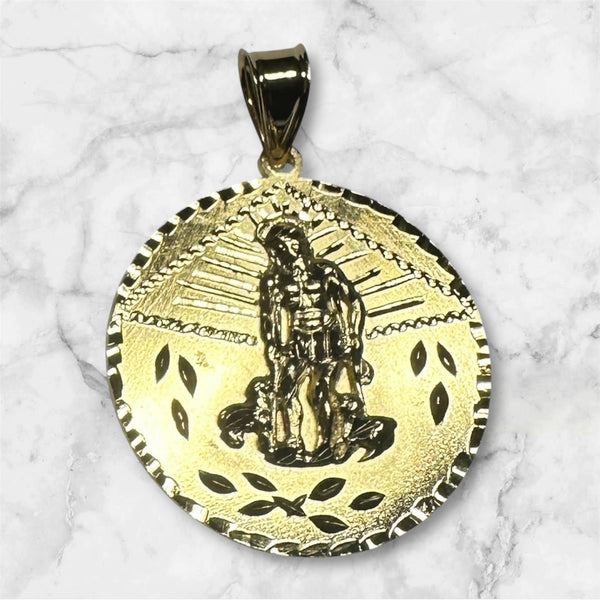 Gold-plated Sterling Silver Saint Lazarus "San Lazaro" 32mm Medal Pendant