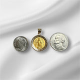 14K Yellow Gold Round Hollow Two-Sided Miraculous Virgin Mary 18mm Medal