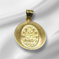 14K Yellow Gold Round Hollow Two-Sided Miraculous Virgin Mary 18mm Medal