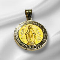 14K Yellow Gold Round Hollow Two-Sided Miraculous Virgin Mary 18mm Medal