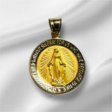 14K Yellow Gold Round Hollow Two-Sided Miraculous Virgin Mary 18mm Medal
