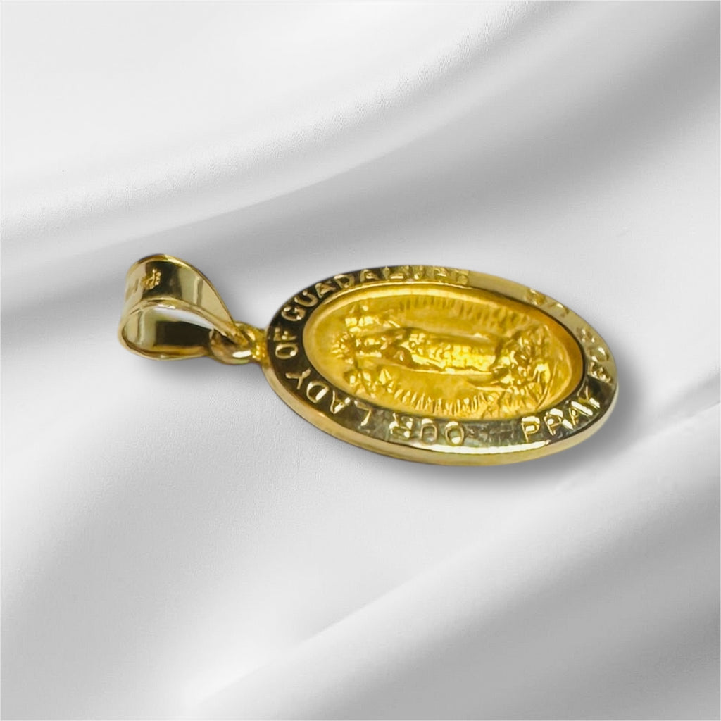 14 Karat Yellow Gold Our Lady of Guadalupe "PRAY FOR US" 19 x 13mm Hol ...