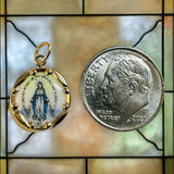 Vintage NOS 10K Yellow Gold Enameled Miraculous Virgin Mary "Milagrosa" 12.8mm Medal